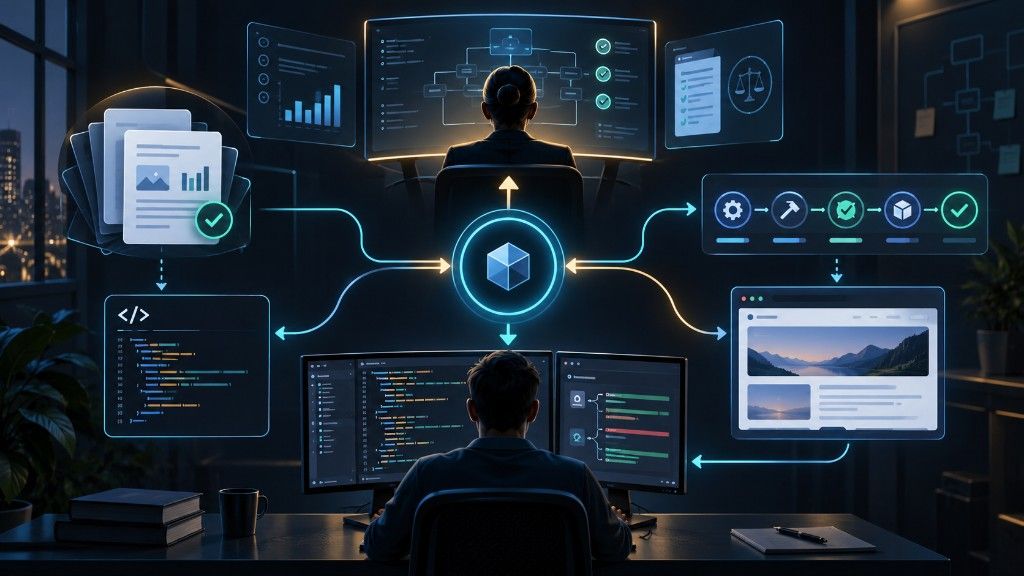Director supervisando evidencia, CI y decisiones mientras el Implementer entrega código y una Draft PR en el Director–Implementer Loop R4.